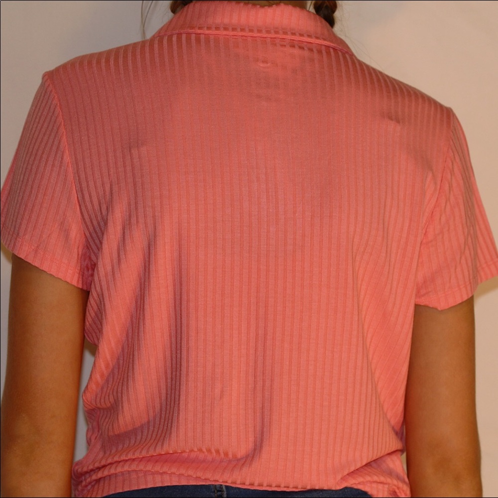 Pink Quarter-Zip Crop Top - Picture 2 of 4